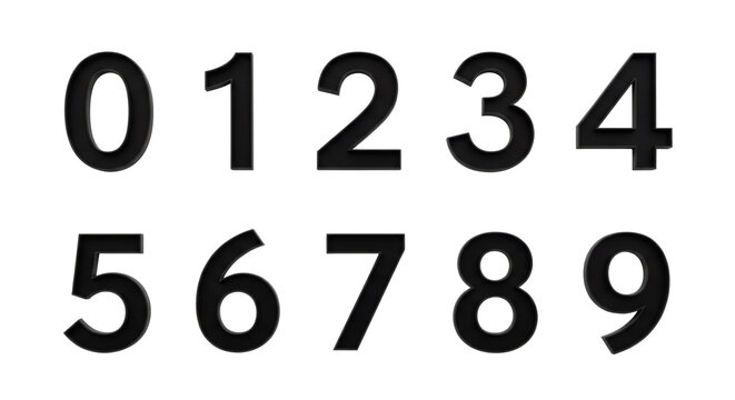 Black numbers zero to nine set with 3D depth and modern typography style for graphic design projects and digital display elements