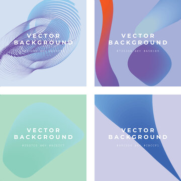 Abstract gradient vector background set, 4 modern fluid wave templates, soft pastel organic shapes for social media and web design banners