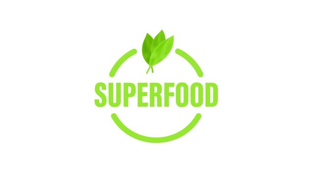 Animated superfood logo with leaves and text appearing