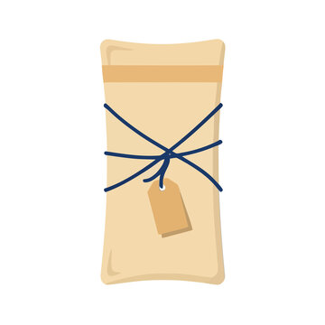Gift package with tag and blue ribbon