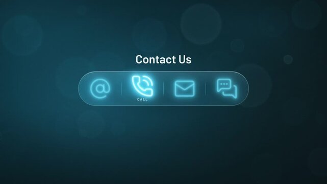 Contact us button bar with email, phone call, message and chat icons glowing in turn