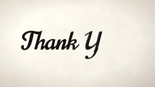 Script thank you lettering writes itself in black ink with a swash underline on cream paper