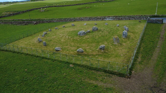 Aerial view of Torhouse Stone Circle, near Wigtown in Dumfries and Galloway, Scotland, UK