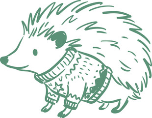 Fototapeta premium Hedgehog wearing patterned sweater in naive illustration style