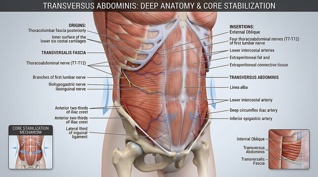 3D Photorealistic Complete Human Transversus Abdominis Muscle Anatomy with Origin Insertion and Core Stabilization
