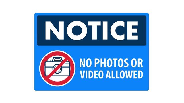 Animated no photos or video allowed sign