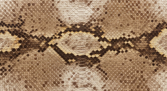 Snake skin texture background featuring detailed brown and yellow reptilian scales in a high resolution close up macro pattern