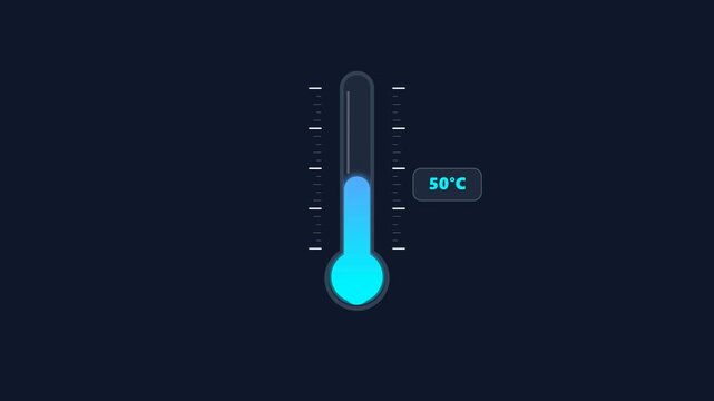 Digital neon thermometer hud elements showing rising temperature