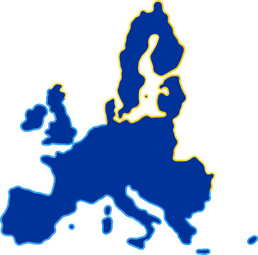 simplified shape of the map of the European Union EU in blue with colorful padding abstract in blue and yellow