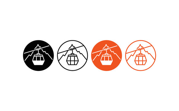 Modern ski lift gondola icons featuring mountain silhouettes in circle shapes