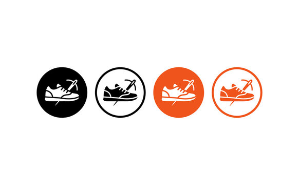 Modern sneaker icon set with needle and thread for shoe repair services