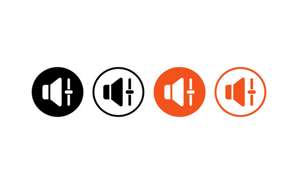 Modern speaker volume icons in orange and black circular UI styles