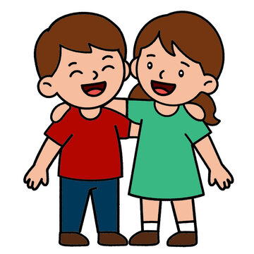 Cartoon Illustration of Happy Best Friends