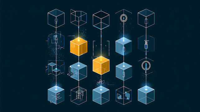Infographic template: cubes and squares, with icons.