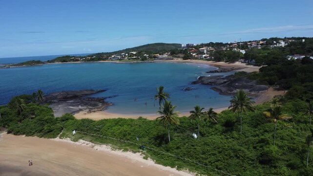 Aerial Drone View of Praia dos Adventistas in Praia do Morro, Guarapari