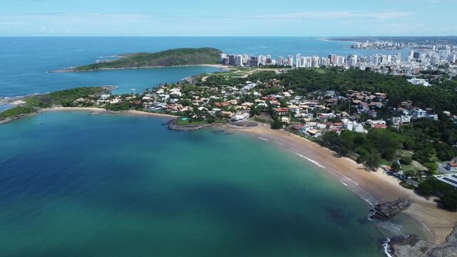 Aerial Drone View of Praia dos Adventistas in Praia do Morro, Guarapari
