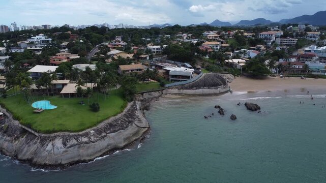 Aerial Drone View of Praia dos Adventistas in Praia do Morro, Guarapari