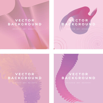 Abstract pink vector background set, 4 modern gradient square templates with fluid shapes, soft pastel aesthetic backdrops for social media
