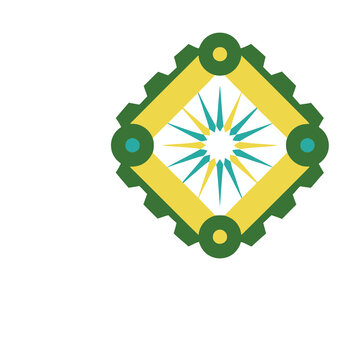 Geometric abstract logo with gears and starburst