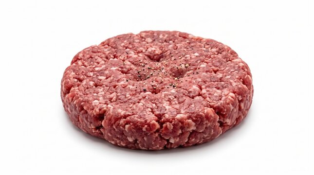 Raw fresh beef burger patty isolated on clean white background