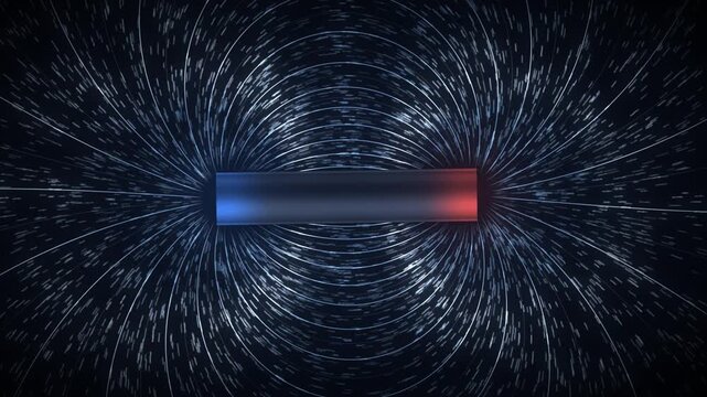 Magnetic Field Lines of a Bar Magnet Dipole with Iron Filings Physics Visualization Seamless Loop in deep crimson tones