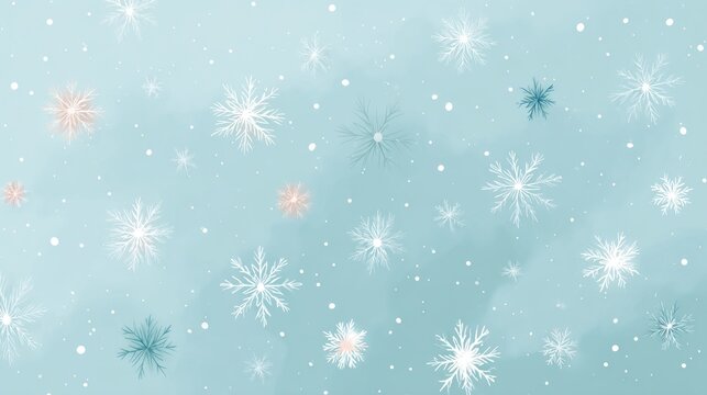 Elegant white snowflakes on a teal background for winter and holiday themes