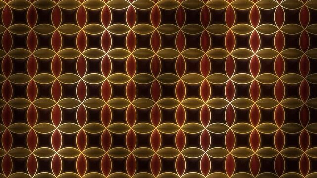 Shippo seven treasures Japanese traditional pattern interlocking circles gold cloisonne background seamless loop in rich red tones