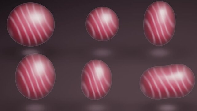 Soft Body Jelly Blobs Drop Land Squash and Ring With Refracted Inner Light Seamless Loop in rich rose tones
