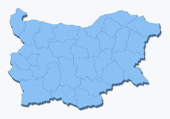 Obraz premium Bulgaria map with regions in blue pseudo 3D style