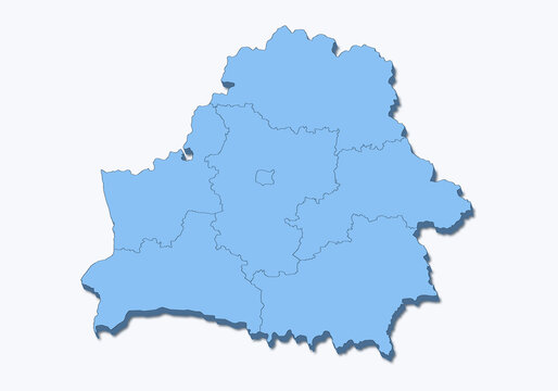Belarus map with regions in blue pseudo 3D style