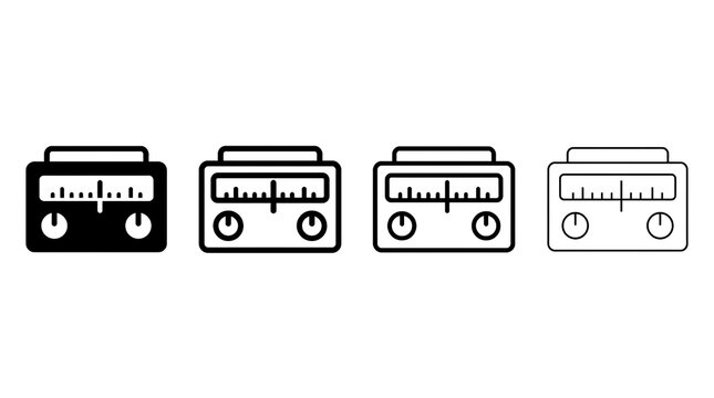Four retro radio icons with varying stroke line weights.