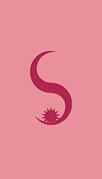 Pink crescent moon with sun burst on pink