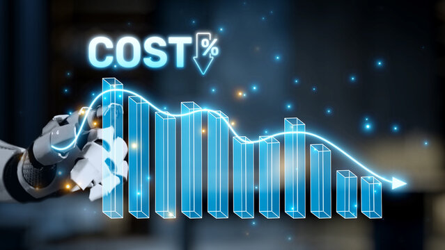 Explore a modern visual representation of cost reduction trends in business, highlighting technology role in data analysis for effective decision-making and strategic improvement. Salient