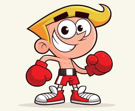 Cartoon Boxer Boy Mascot with Red Boxing Gloves