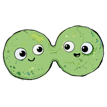 Cute Green Diplococcus Bacteria Cartoon Character with Two Connected Cells  Smiling Germ Illustration