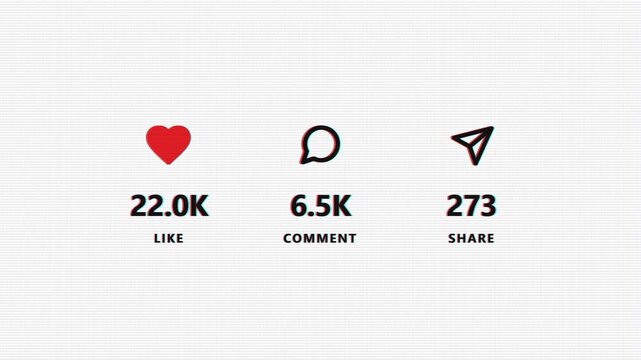 Like counter social media interaction icons on a white grid background