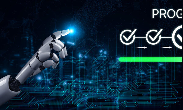 Futuristic Robotic Hand Interacting with Digital Interface, Showcasing Technology, Innovation, and Progress in Automation and Artificial Intelligence. Bitwise.
