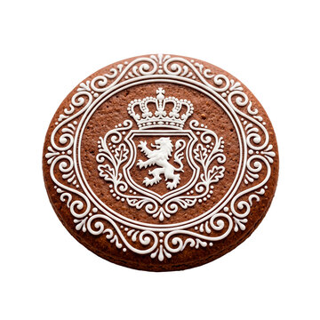 Traditional German gingerbread heart with royal crest and lion emblem for Oktoberfest celebrations PNG Isolated on transparent background