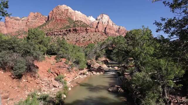 View of the Sentinel and the Virgin River in Zion National Park, Utah