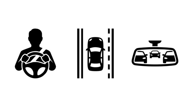 Complete Road Vehicle Protection and Defensive Driving Black Icon Collection