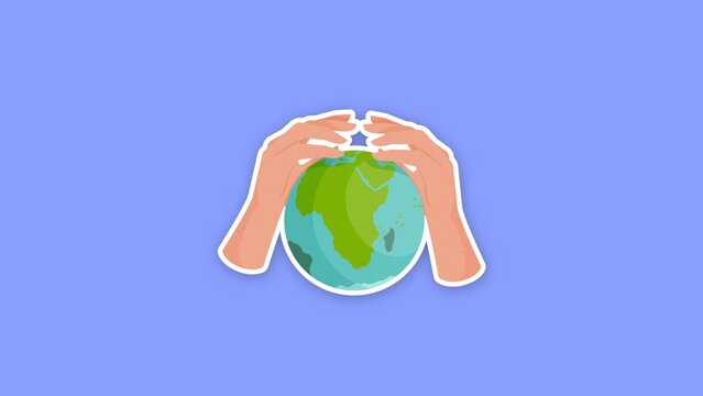 Eco Friendly Sticker / Caring Hands Protecting Planet Earth, Sticker with Page Curl Reveal for Environmental Campaigns, Earth Day Promos and Eco Explainers / Horizontal / Part 03