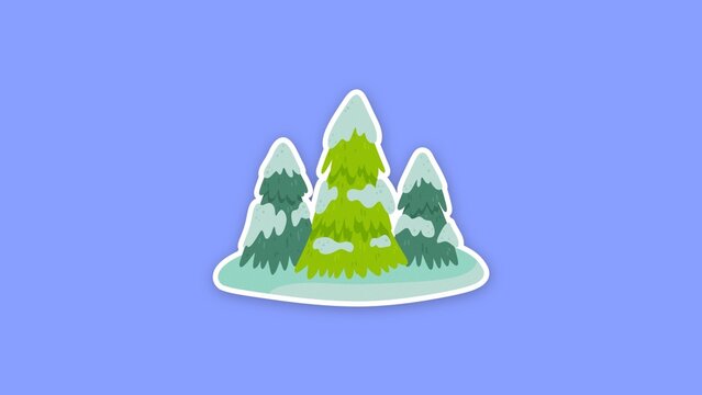 Eco Friendly Sticker / Snowy Pine Forest on Frosty Hill, Sticker with Paper Flip Reveal for Winter Nature Videos, Forest Protection Campaigns and Eco Explainers / Horizontal / Part 09