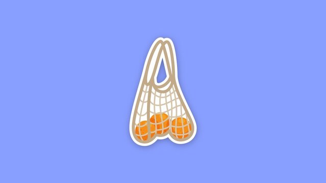 Eco Friendly Sticker / Reusable Mesh String Bag with Oranges, Sticker Animation for Zero Waste Shopping, Healthy Lifestyle Vlogs and Eco Promos / Horizontal / Part 10