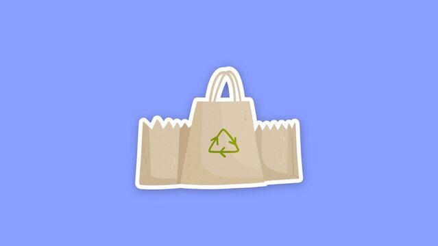 Eco Friendly Sticker / Reusable Cloth Tote Bag with Recycle Sign and Paper Bags, Sticker for Plastic Free Shopping, Eco Packaging Promos and Tutorials / Horizontal / Part 13