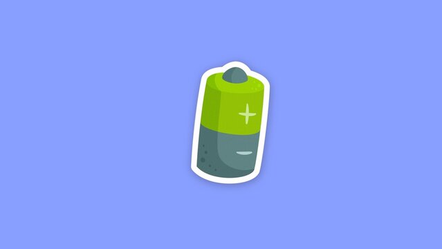 Eco Friendly Sticker / Green Battery with Plus and Minus Signs, Sticker with Page Curl Reveal for Clean Energy Explainers, Tech Promos and Eco Presentations / Horizontal / Part 14