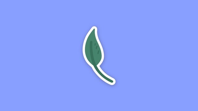 Eco Friendly Sticker / Curved Green Leaf on Long Stem, Sticker Pop Up for Botanical Intros, Natural Cosmetics Promos and Sustainability Explainers / Horizontal / Part 16