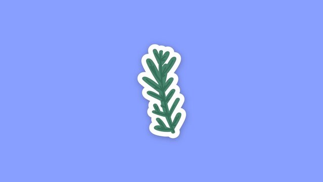 Eco Friendly Sticker / Hand Drawn Green Sprig, Sticker with Page Curl Reveal for Herbal Product Promos, Botanical Vlogs and Nature Themed Videos / Horizontal / Part 17