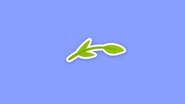 Eco Friendly Sticker / Green Sprout Twig with Young Leaves, Sticker Reveal for Growth Themes, Gardening Vlogs and Spring Social Media Videos / Horizontal / Part 19