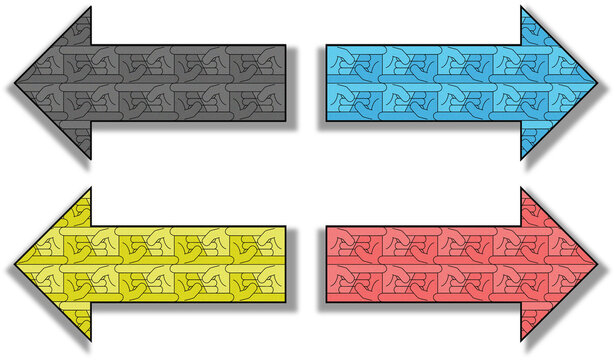 Colorful arrows with pattern of pointing fingers facing opposite directions, symbolizing decision-making and majority rule, transparent background