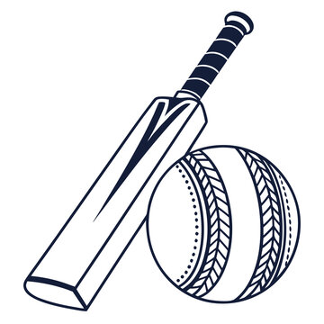 Batte de cricket avec illustration vectorielle de balle et de guichet. Concept d&rsquo;ic&ocirc;ne d&rsquo;objets sportifs. Batte et balle de cricket pour un design vectoriel de jeu de sport sur fond blanc